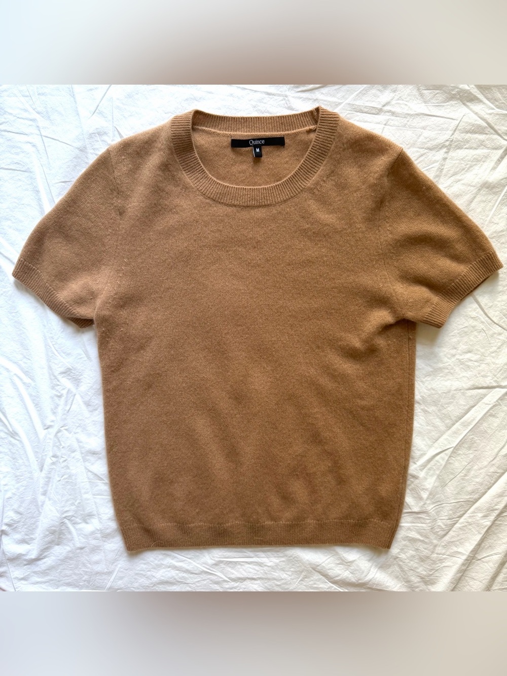 Quince Mongolian Cashmere Camel Brown Short Sleeve Sz Medium